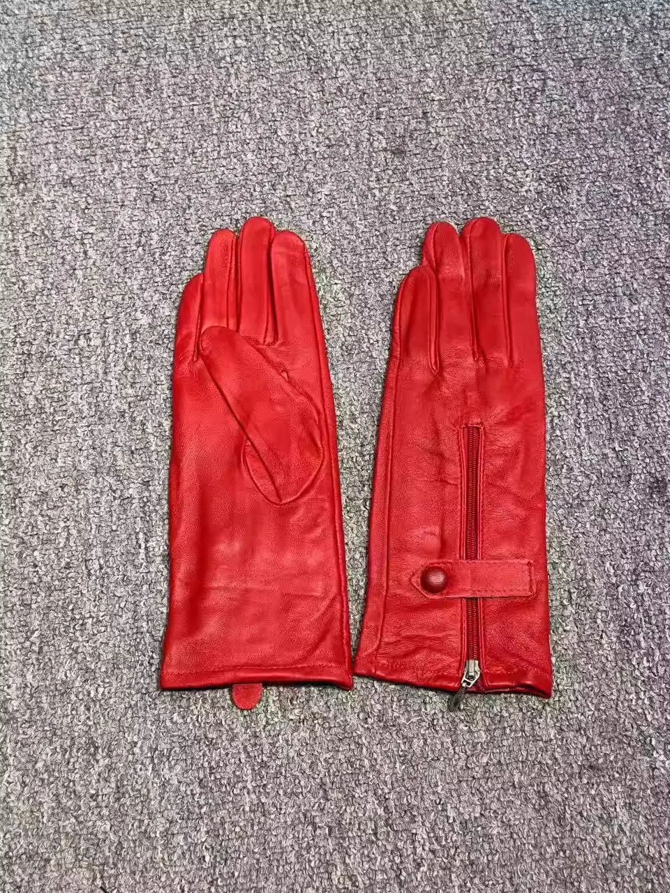 Women's Red Sheepskin Leather Zipper Gloves Girls Motorcycle Riding Driving Dancing Glove R3213 260902 - view 5