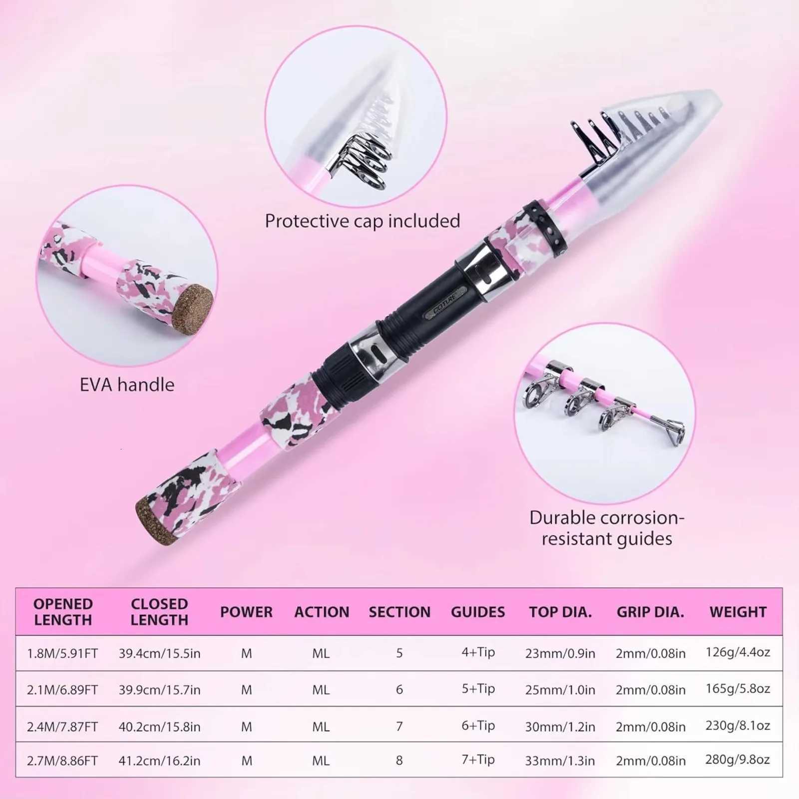 Goture Pink Fishing Rod and Reel Combo All-in-One Fishing Kit Telescopic Rod Spinning Reel 66PCS Lures Tackle Bag Fishing Gear Q260902 - view 4