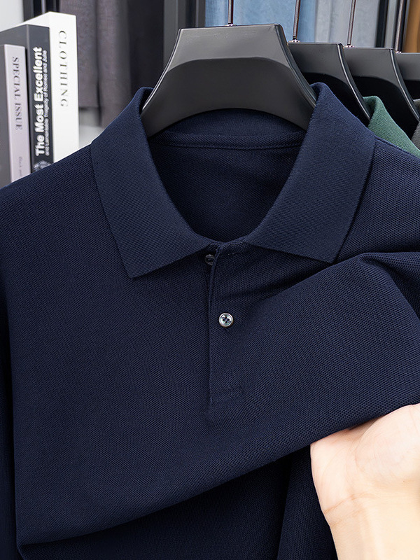 New Solid Color Long-Sleeve Men's Polo Shirt, High-End Casual Turn-Down Collar Base Shirt - view 5