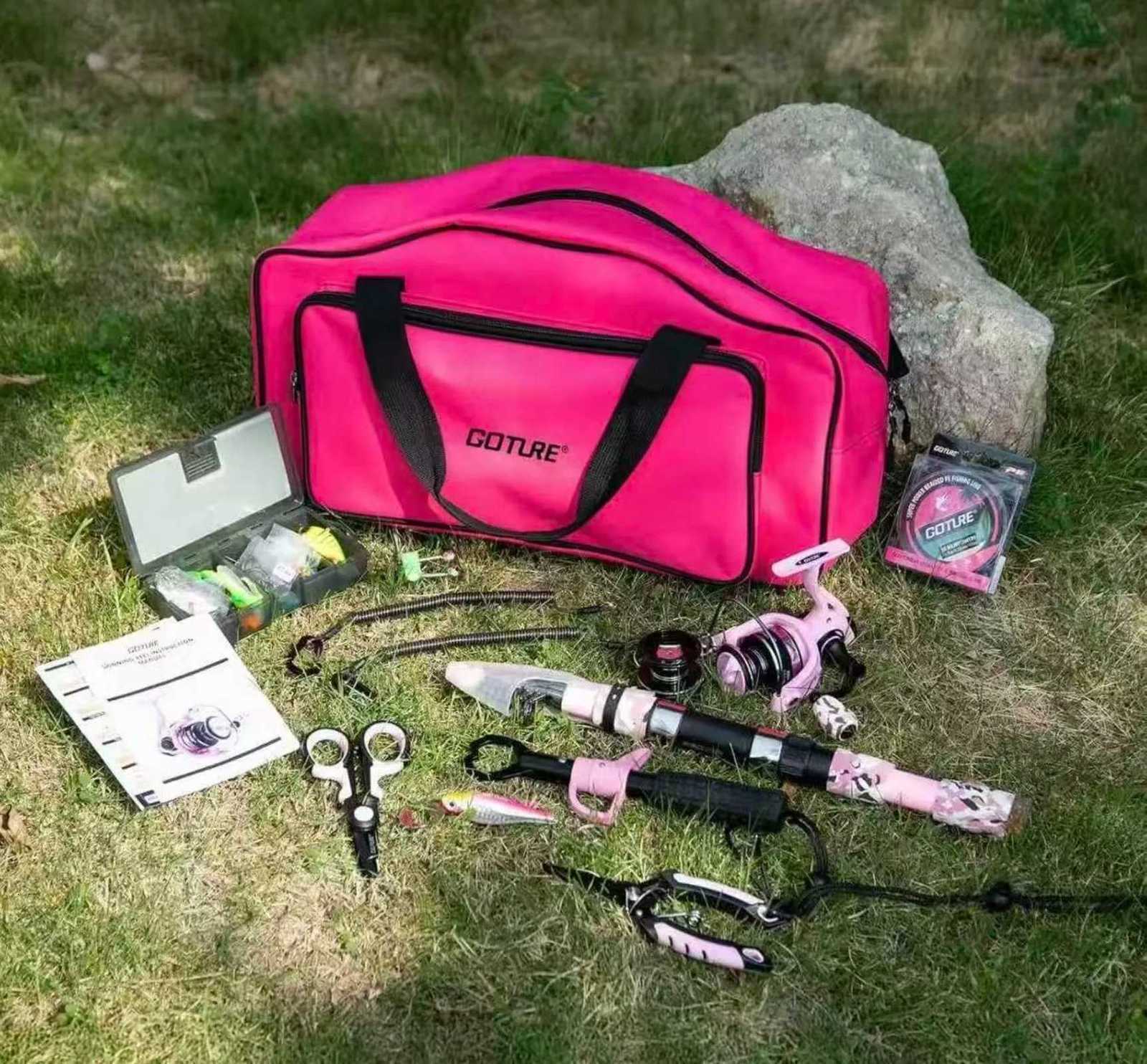 Goture Pink Fishing Rod and Reel Combo All-in-One Fishing Kit Telescopic Rod Spinning Reel 66PCS Lures Tackle Bag Fishing Gear Q260902