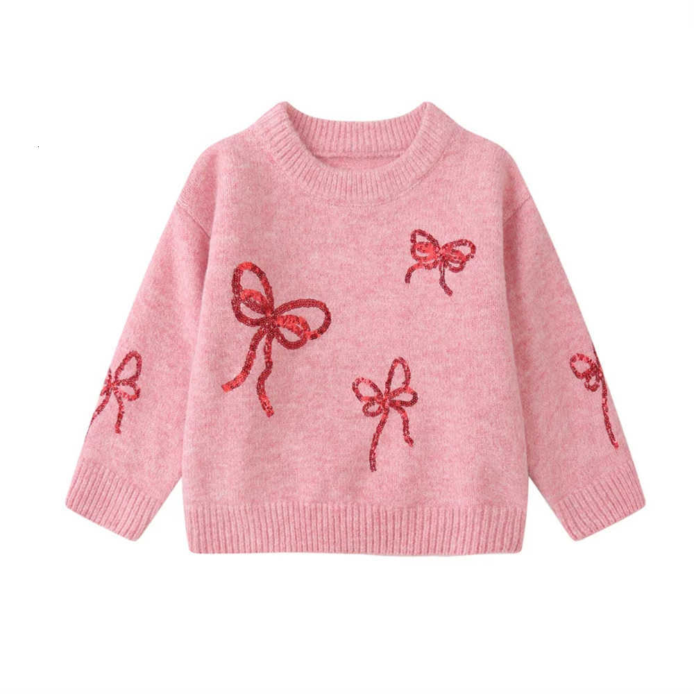 Maglione Rosa Per Bambini Adorabile Bambino Con Paillettes Fiocco Per Bambine Caramelle Bowknot Maglieria Bambino Bambino Carino Autunno Vestiti Lav-image