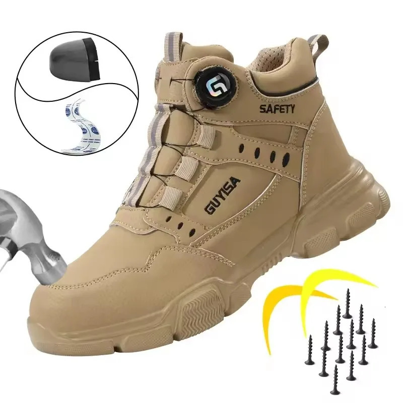 Men Rotating Button Labor Protection Shoes Anti-smash Anti Puncture Safety Shoes Work Boots Steel Toe Shoes Indestructible Shoes 260922