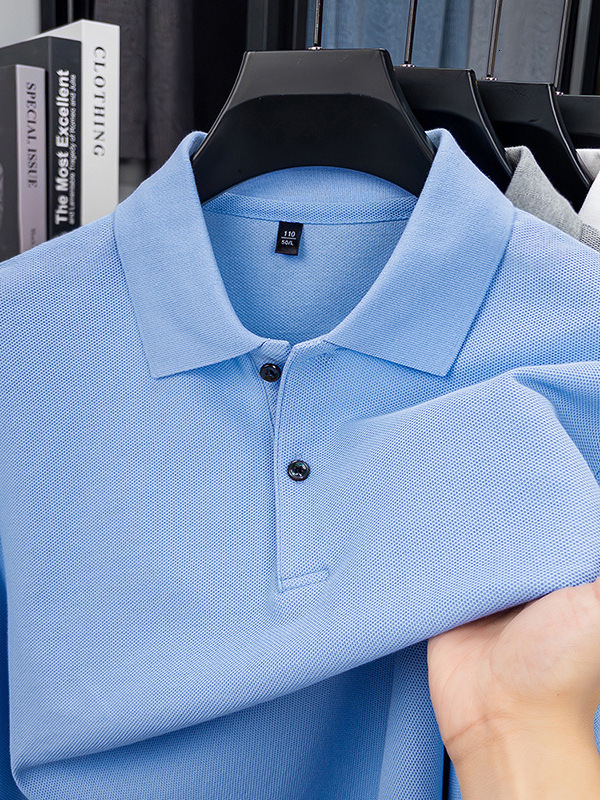 New Solid Color Long-Sleeve Men's Polo Shirt, High-End Casual Turn-Down Collar Base Shirt - view 3
