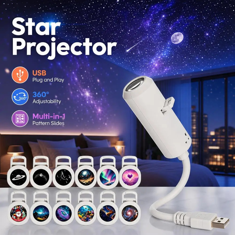 Mini Galaxy Star Projector Night Light Ceiling LED Lamp USB Starry Night Light For Bedroom Party Car Interior Ambient Lamp 260904