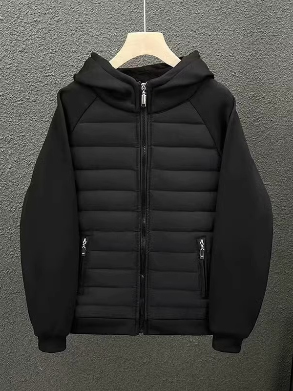 Luxury Brand Designer Clothes Lightweight Spliced Padded Hooded Coat Men Zip Front Sweatshirt Style Casual Warm Jacket - view 6