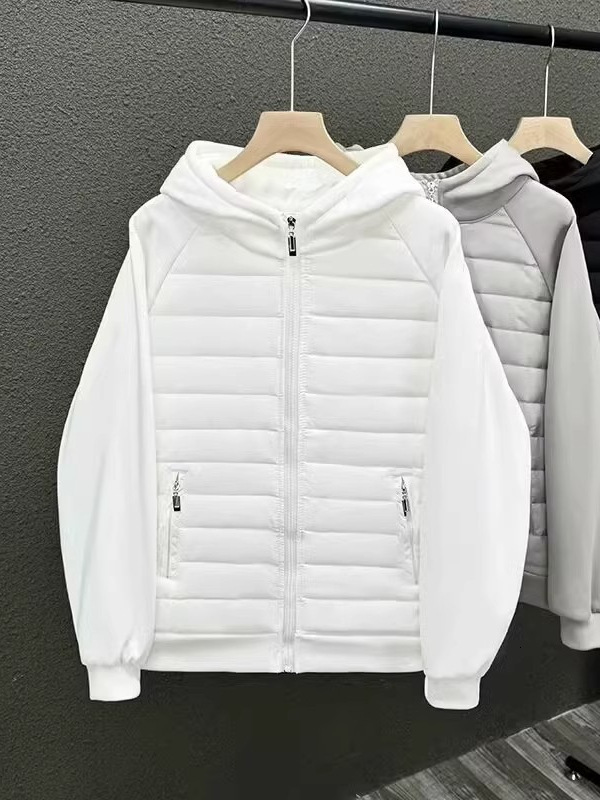 Luxury Brand Designer Clothes Lightweight Spliced Padded Hooded Coat Men Zip Front Sweatshirt Style Casual Warm Jacket - view 5