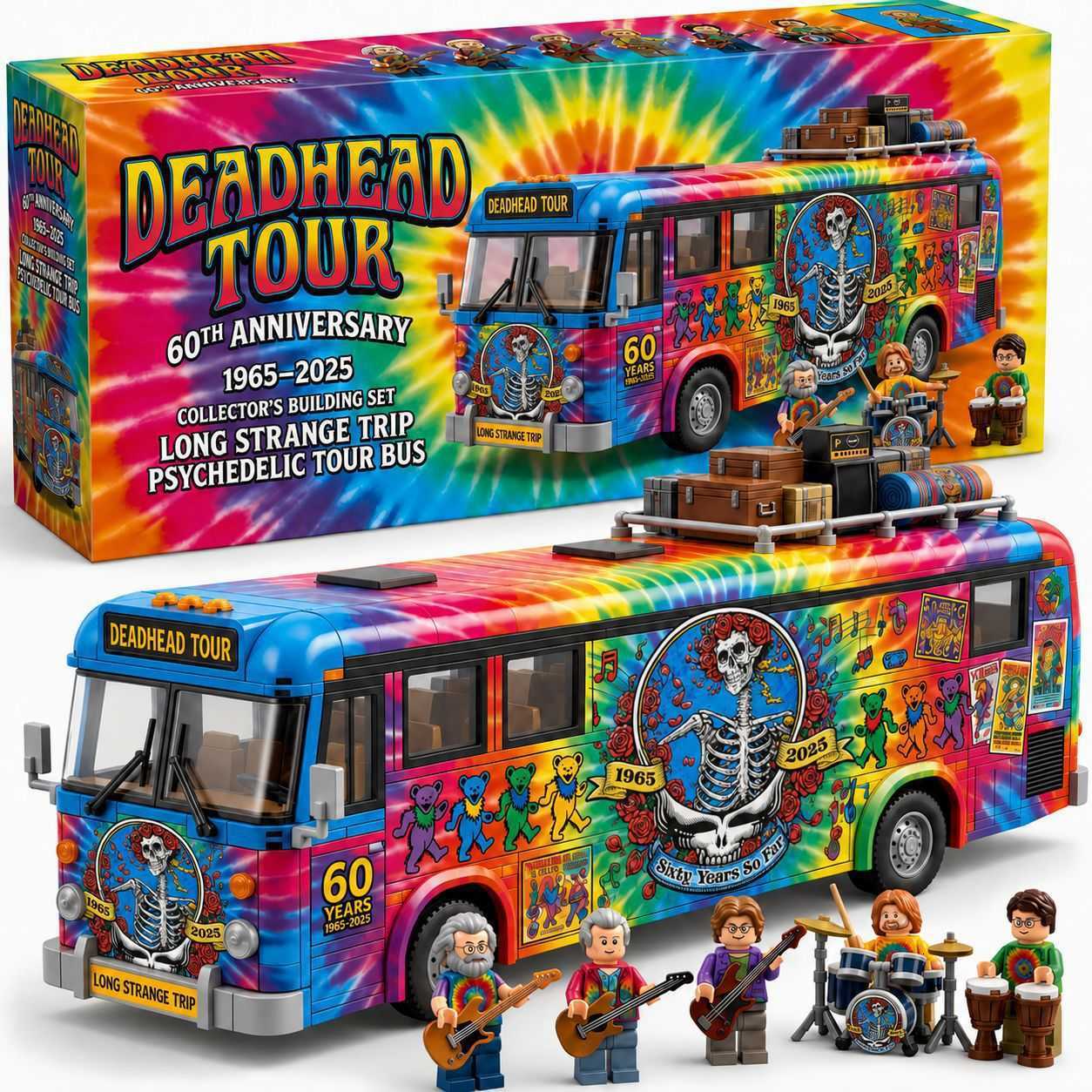 Grateful Dead 60th Anniversary Psychedelic Tour Bus Building Block Set Fan Collection Gift Model L260904L5PK