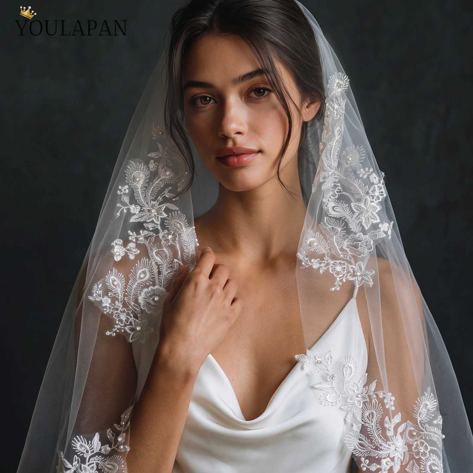 Lace TOPQUEEN Wedding Veil Edge Bridal Veils Two Layer Elegant Rochii Romantic Lace Elbow Length Complementos De Boda V391 J260903 - view 5