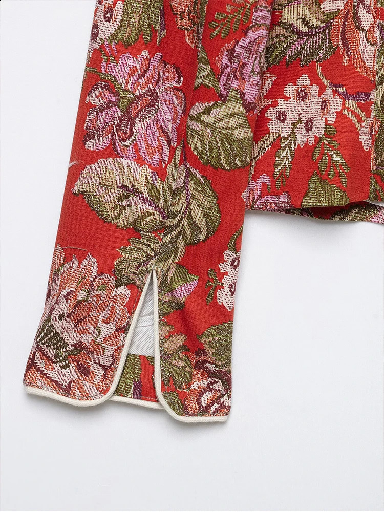 Women Vintage Blazer Stand Collar Single Breasted Long Sleeve Slim Jacket Fashion Office Lady Floral Elegant Autumn Outerwear 260909 - view 7