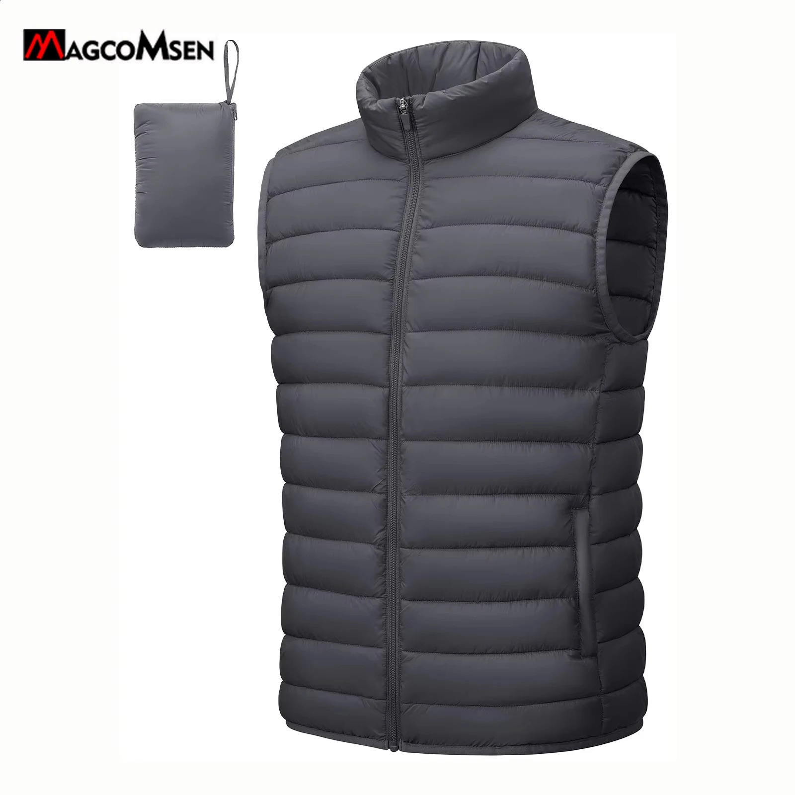 Magcomsen Gilet Imbottito Leggero Da Uomo Ripiegabile Giacca Invernale Calda Antivento Senza Maniche Golf Da Corsa All'aperto Lavoro 260903-image