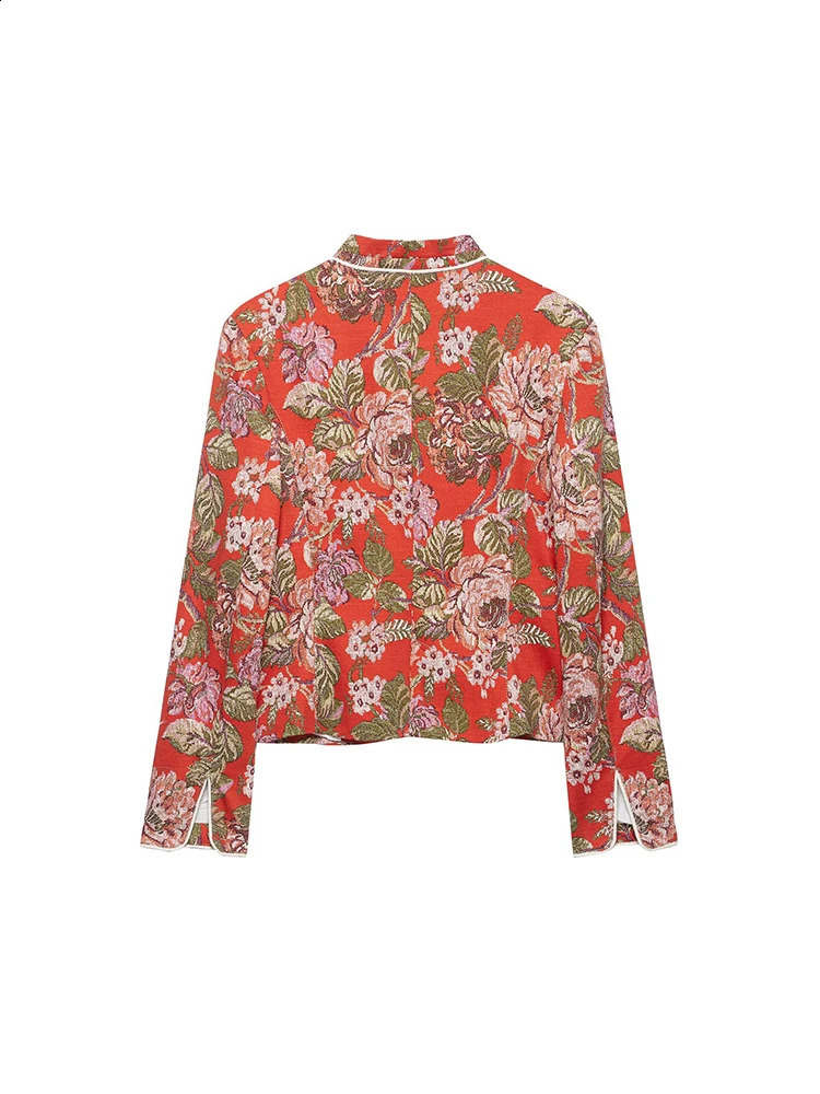 Women Vintage Blazer Stand Collar Single Breasted Long Sleeve Slim Jacket Fashion Office Lady Floral Elegant Autumn Outerwear 260909 - view 4