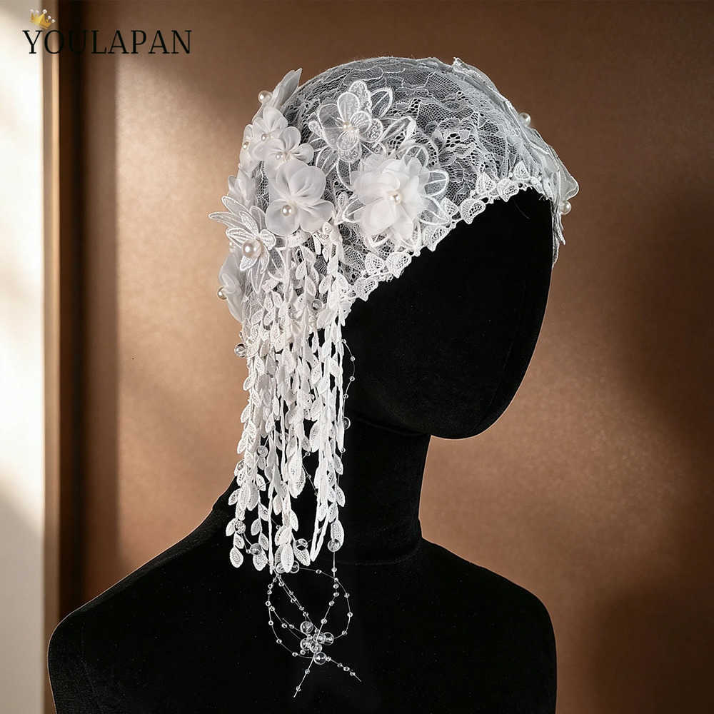 Fiori Topqueen Squisito 3D Cappello Da Sposa Velo Perline Di Cristallo Bordo Con Frange Tocado Novia Boda Accessori Da Sposa Donna Va34 J260903-image