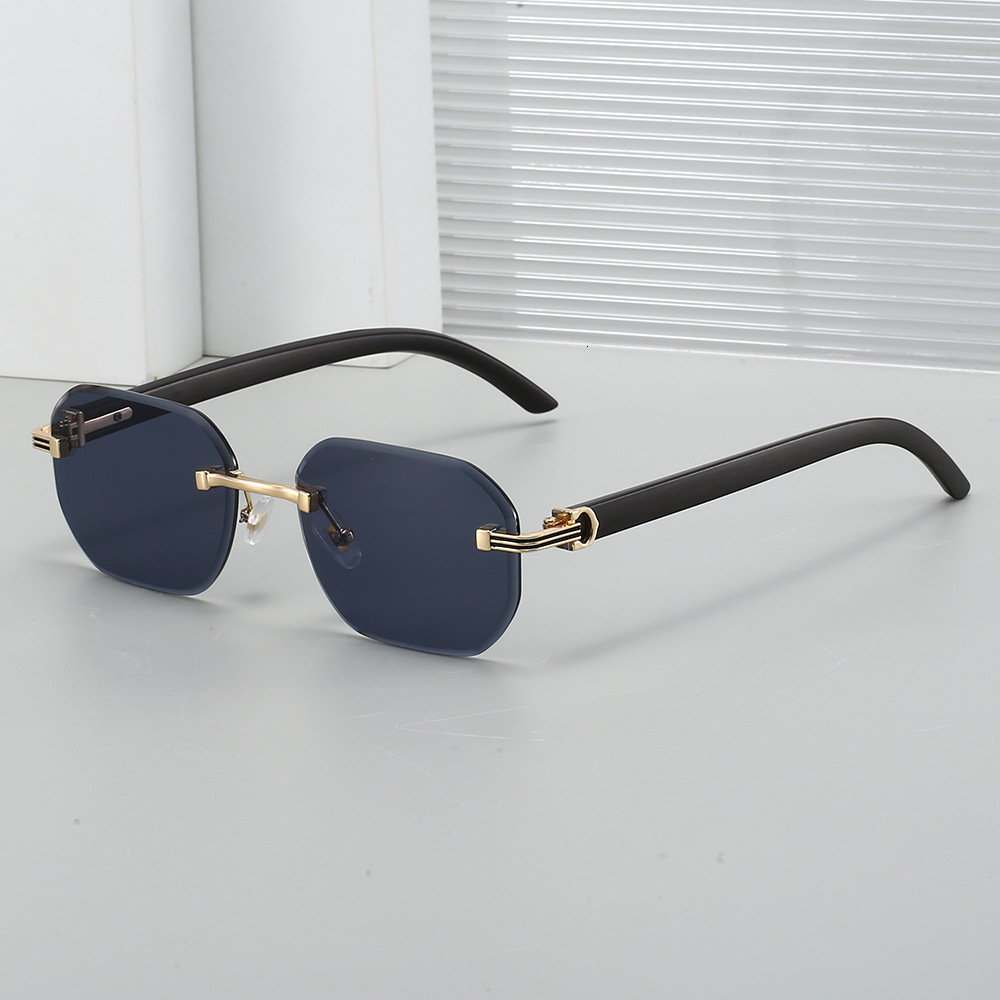 Luxury Brand Designer Sunglasses 2025 Popular Frameless Glasses For Men European And American Retro Style Imitation Wood Grain Temple UV Protection Pe - view 5