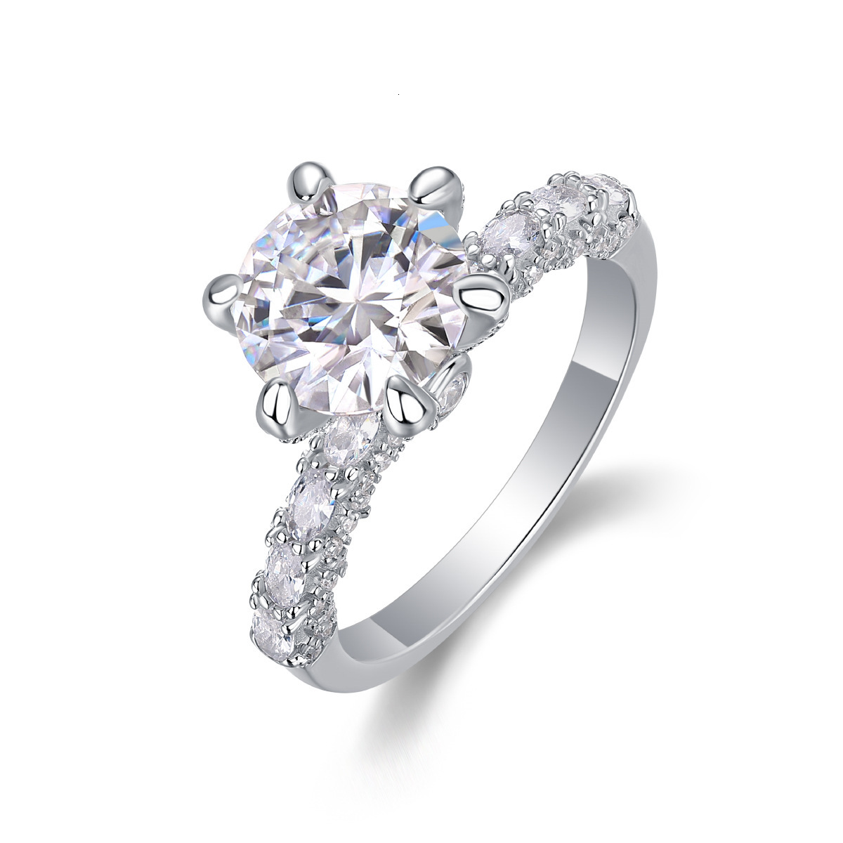 925 Sterling Silver Moissanite Ring Round Brilliant Cut Engagement Eternity Wedding Ring - view 3