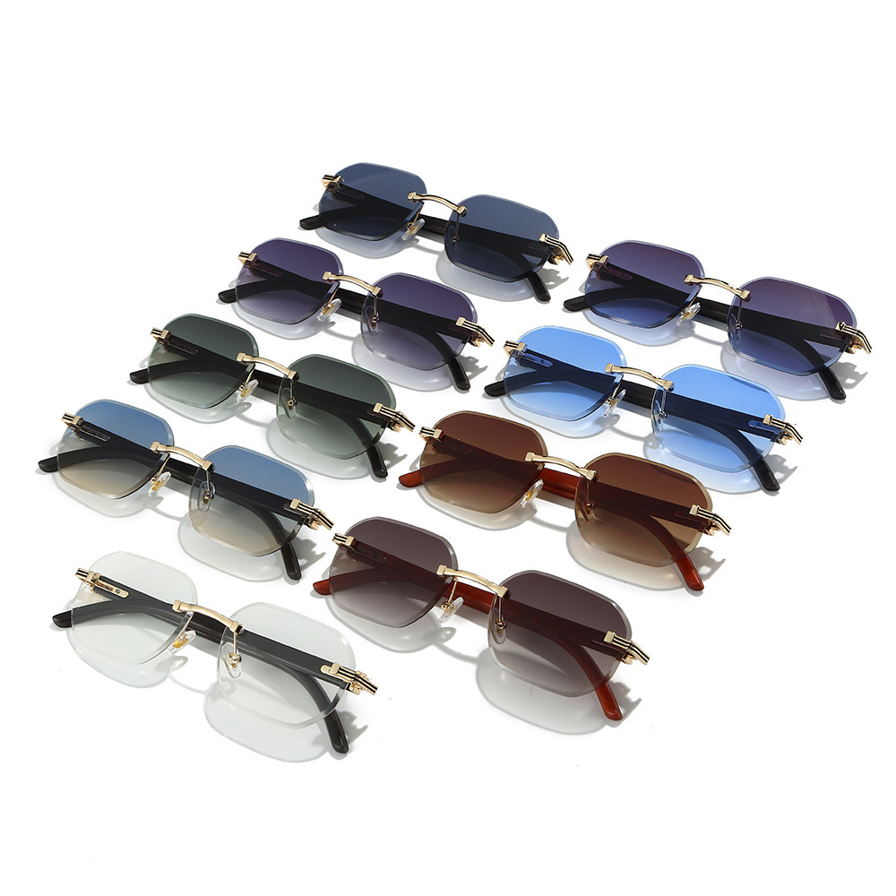 Luxury Brand Designer Sunglasses 2025 Popular Frameless Glasses For Men European And American Retro Style Imitation Wood Grain Temple UV Protection Pe - view 4