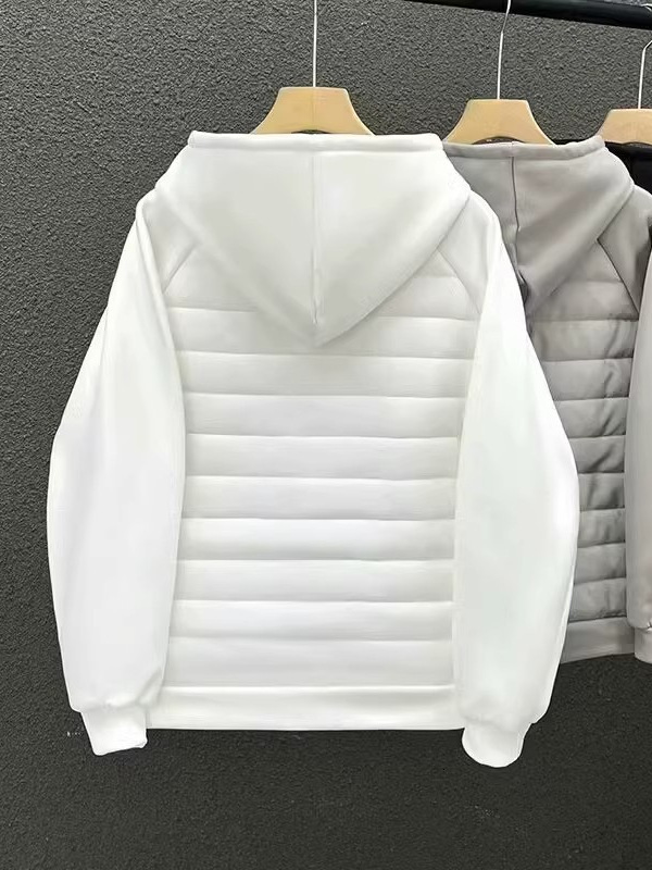Luxury Brand Designer Clothes Lightweight Spliced Padded Hooded Coat Men Zip Front Sweatshirt Style Casual Warm Jacket - view 4