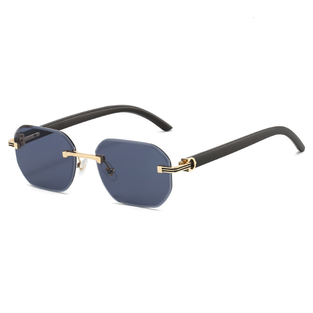 Luxury Brand Designer Sunglasses 2025 Popular Frameless Glasses For Men European And American Retro Style Imitation Wood Grain Temple UV Protection Pe - view 6