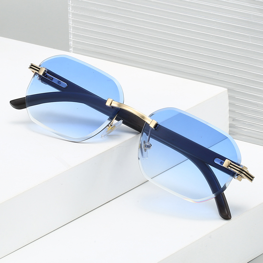 Luxury Brand Designer Sunglasses 2025 Popular Frameless Glasses For Men European And American Retro Style Imitation Wood Grain Temple UV Protection Pe - view 3