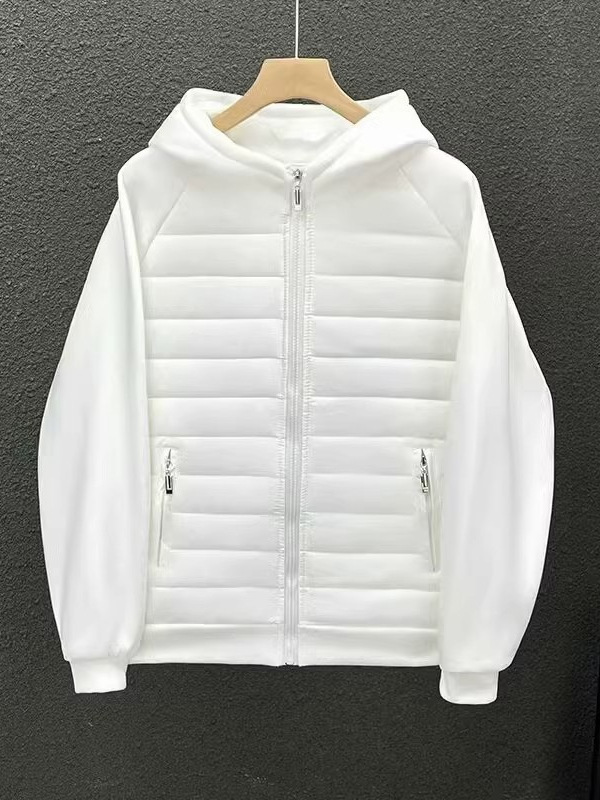 Luxury Brand Designer Clothes Lightweight Spliced Padded Hooded Coat Men Zip Front Sweatshirt Style Casual Warm Jacket - view 3