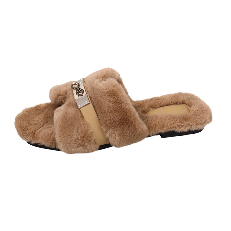 Slippers Casual And Minimalist Fur Slippers For Women To Wear For Autumn And Winter Fashion Metal Buckle Lazy Style Cotton Slippers Suitable For Vario - view 6