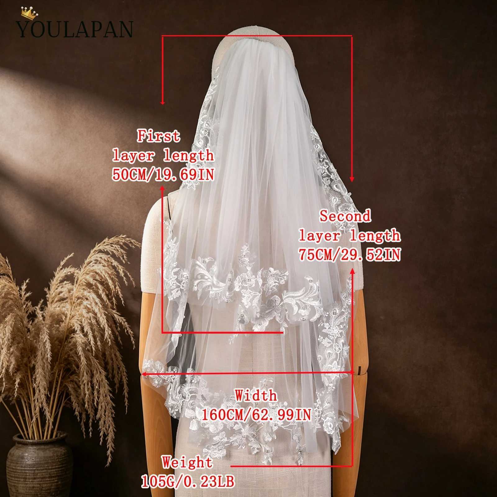 Lace TOPQUEEN Wedding Veil Edge Bridal Veils Two Layer Elegant Rochii Romantic Lace Elbow Length Complementos De Boda V391 J260903 - view 7