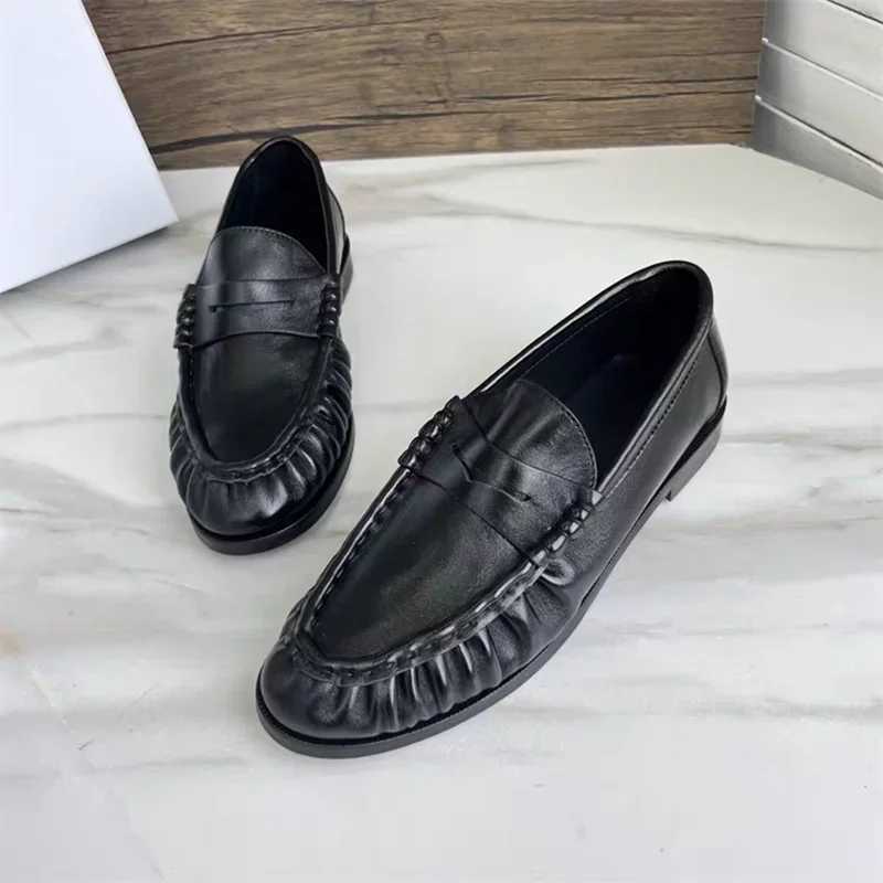 Loafers Design Retro Pleated Black Leather Slip on Single Shoes Soft Leather Soft Sole Casual Derby Shoes Trendy Women's Shoes J260903 - view 3