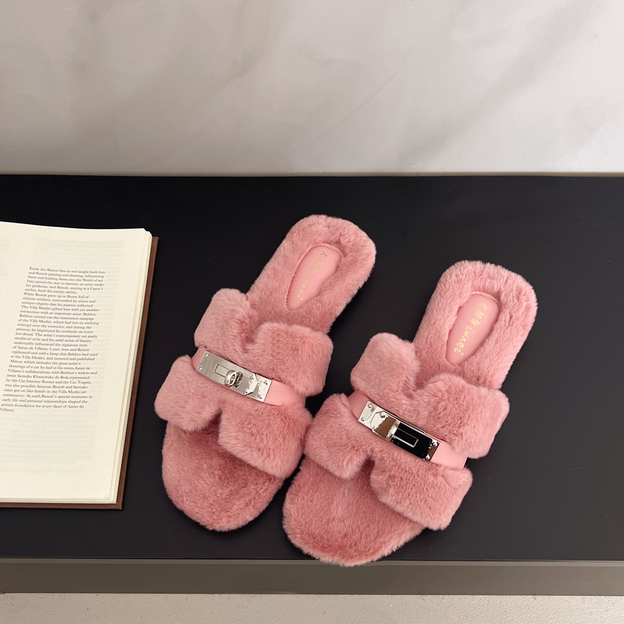 Slippers Casual And Minimalist Fur Slippers For Women To Wear For Autumn And Winter Fashion Metal Buckle Lazy Style Cotton Slippers Suitable For Vario - view 5