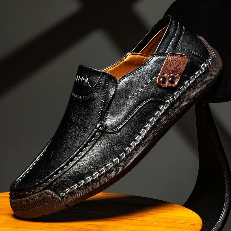 Handmade Leather Men Shoes Casual Comfortable Men Loafers Slip On Leather Shoes Men Flats Outdoor Walking Shoes 260904 - view 3