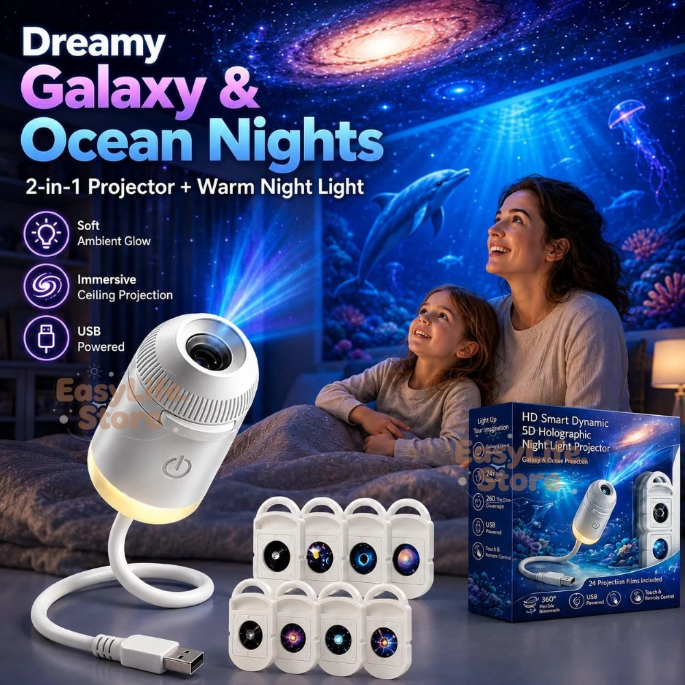 HD Smart Dynamic 5D Holographic Night Light Projector 2in1 Galaxy Star and Ocean Projector with 24 Films for Bedroom Decor 260904 - view 4