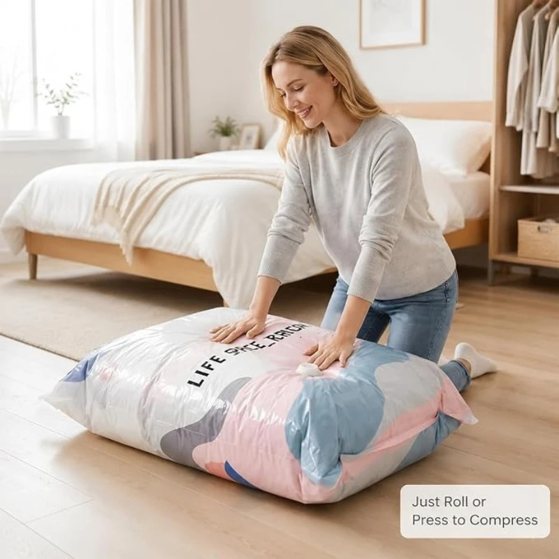 No Pump Vacuum Storage Bags Large Capacity Space Saver Airtight Reusable for Clothes Quilts Blankets Beds 2026 Closet Organizer 260905 - view 4