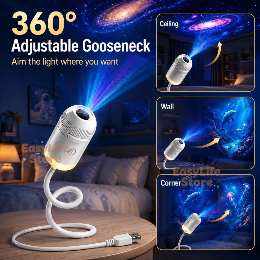HD Smart Dynamic 5D Holographic Night Light Projector 2in1 Galaxy Star and Ocean Projector with 24 Films for Bedroom Decor 260904 - view 7
