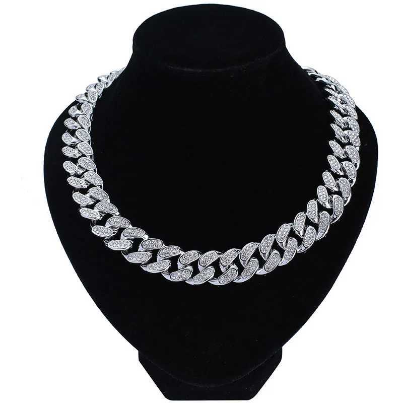 20mm Sparkling Cuban Chain Necklace Bracelet Set - Alloy Rhinestone Hip Hop Unisex Jewelry Trendy Layered Choker Accessory Z260905 - view 5