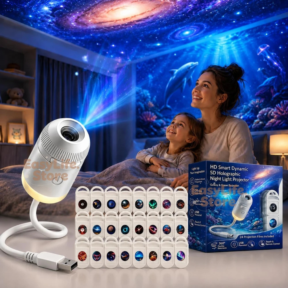 HD Smart Dynamic 5D Holographic Night Light Projector 2in1 Galaxy Star and Ocean Projector with 24 Films for Bedroom Decor 260904 - view 3
