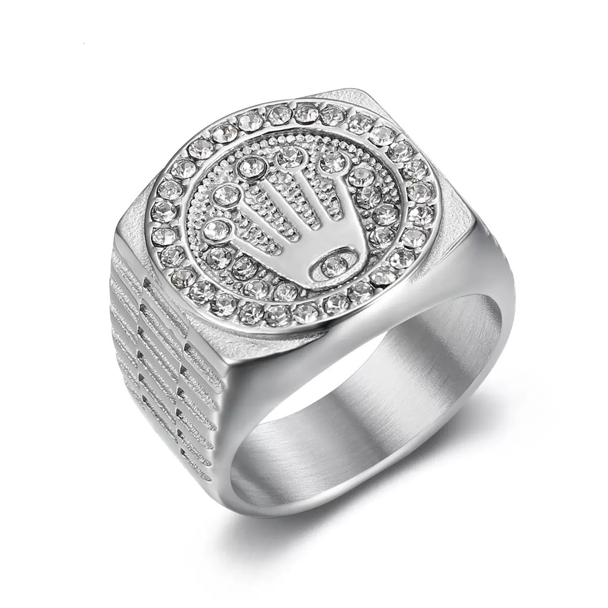 Moissanite Pinky Ring For Men Mens Moissanite Wedding Band 925 Sterling Silver Ring For Men D Color VVS1Round Cut Ring Crown - view 3
