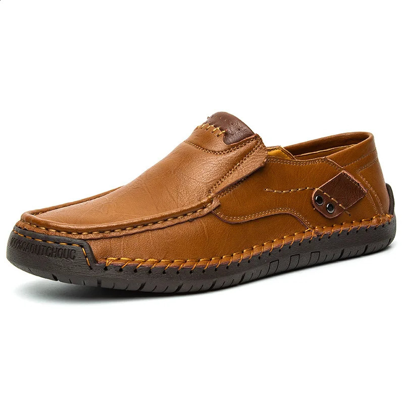 Handmade Leather Men Shoes Casual Comfortable Men Loafers Slip On Leather Shoes Men Flats Outdoor Walking Shoes 260904 - view 6
