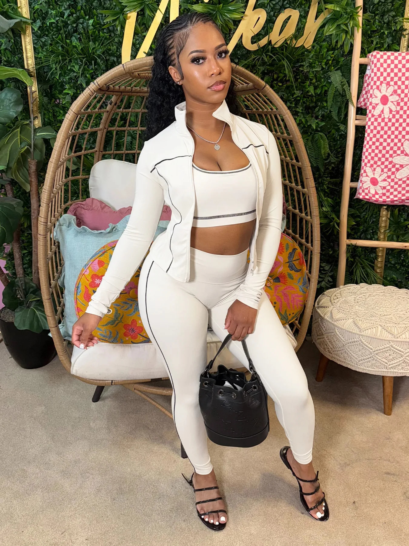 Casual 3 Piece Set Women Tracksuit Elastic VestZip JacketLeggings Matching Street Sporty Fitness Street Shapewear 260904 - view 5