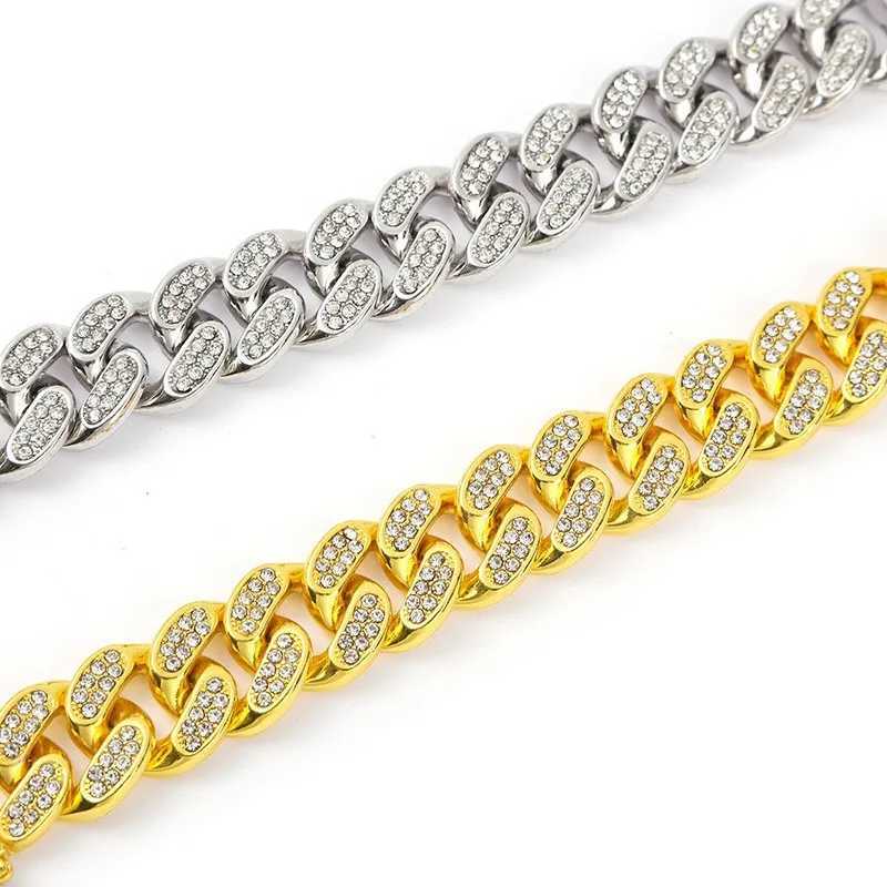 20mm Sparkling Cuban Chain Necklace Bracelet Set - Alloy Rhinestone Hip Hop Unisex Jewelry Trendy Layered Choker Accessory Z260905 - view 4