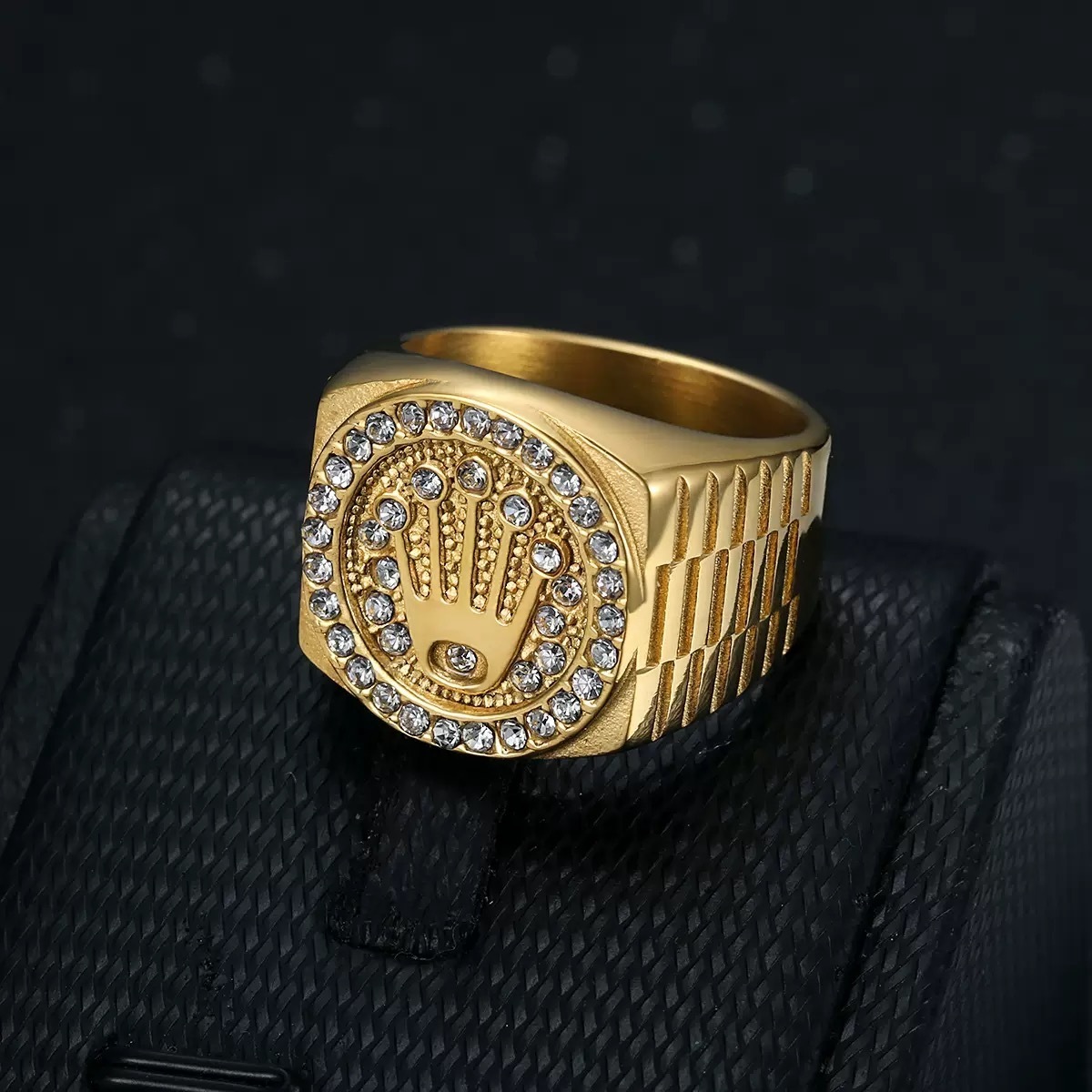 Moissanite Pinky Ring For Men Mens Moissanite Wedding Band 925 Sterling Silver Ring For Men D Color VVS1Round Cut Ring Crown - view 5