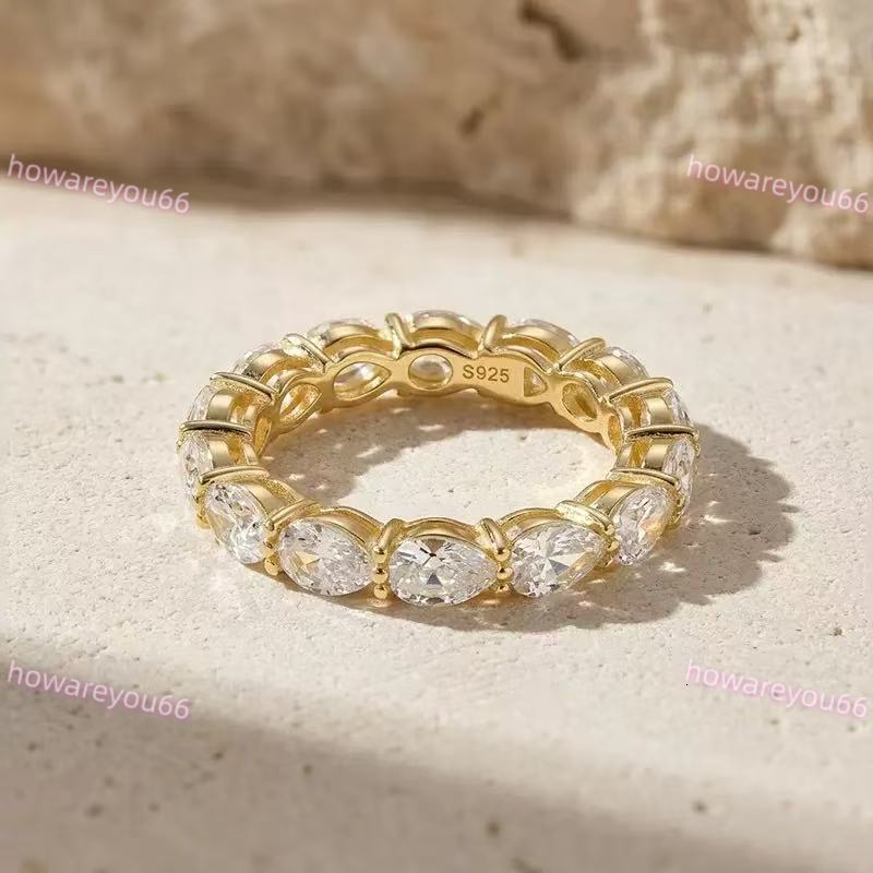 Custom 9K 14K 18K Gold Pear Shape Cutting Lab-grown Diamonds Fine Jewelry Eternity Wedding Engagement Band Ring - view 6