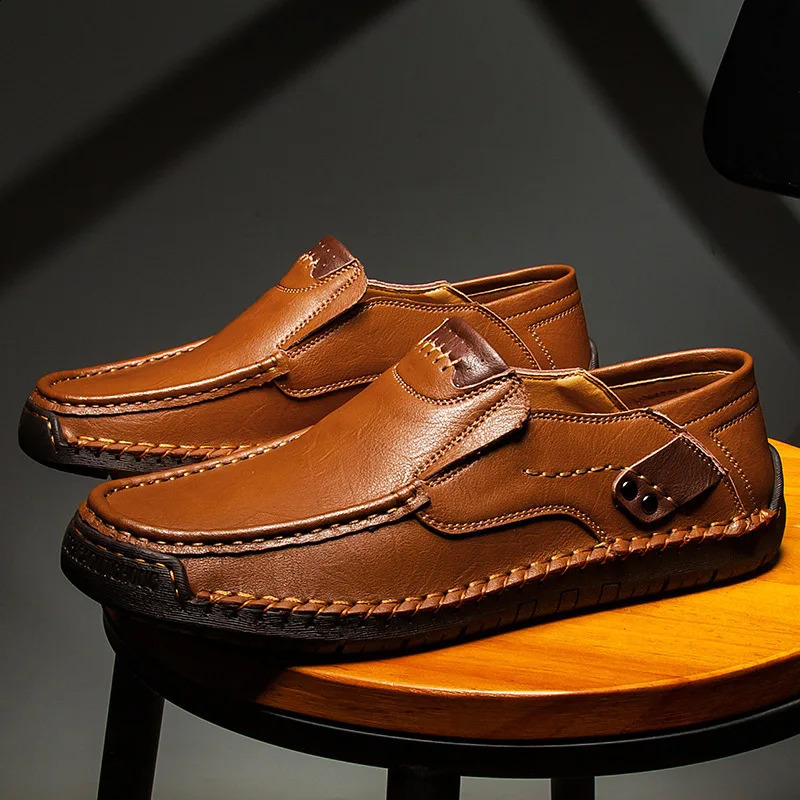 Handmade Leather Men Shoes Casual Comfortable Men Loafers Slip On Leather Shoes Men Flats Outdoor Walking Shoes 260904 - view 5