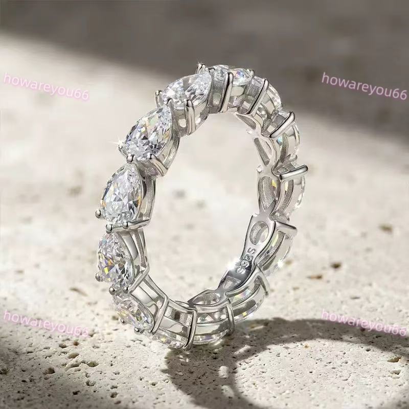 Custom 9K 14K 18K Gold Pear Shape Cutting Lab-grown Diamonds Fine Jewelry Eternity Wedding Engagement Band Ring - view 3
