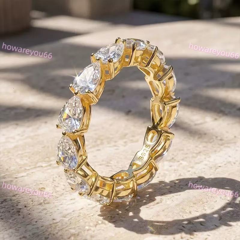Custom 9K 14K 18K Gold Pear Shape Cutting Lab-grown Diamonds Fine Jewelry Eternity Wedding Engagement Band Ring - view 4