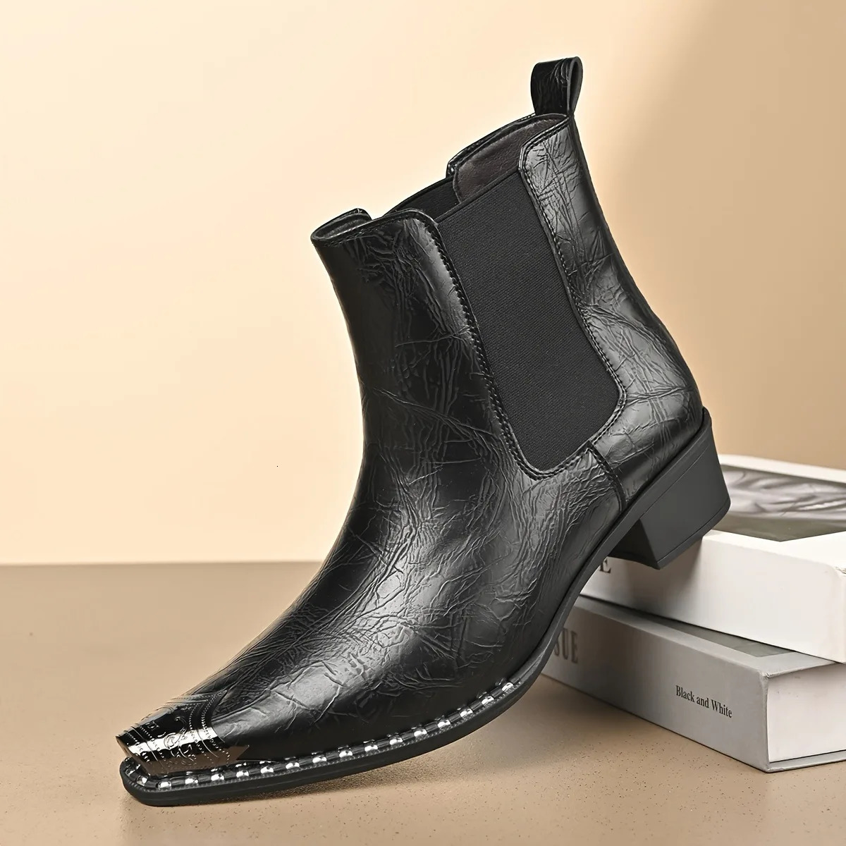 Mens Fashion Cowboy Boots Pointed PullOn Leather Western Short Plus Size Work Ankle Chelsea Big 47 48 260905 - view 3