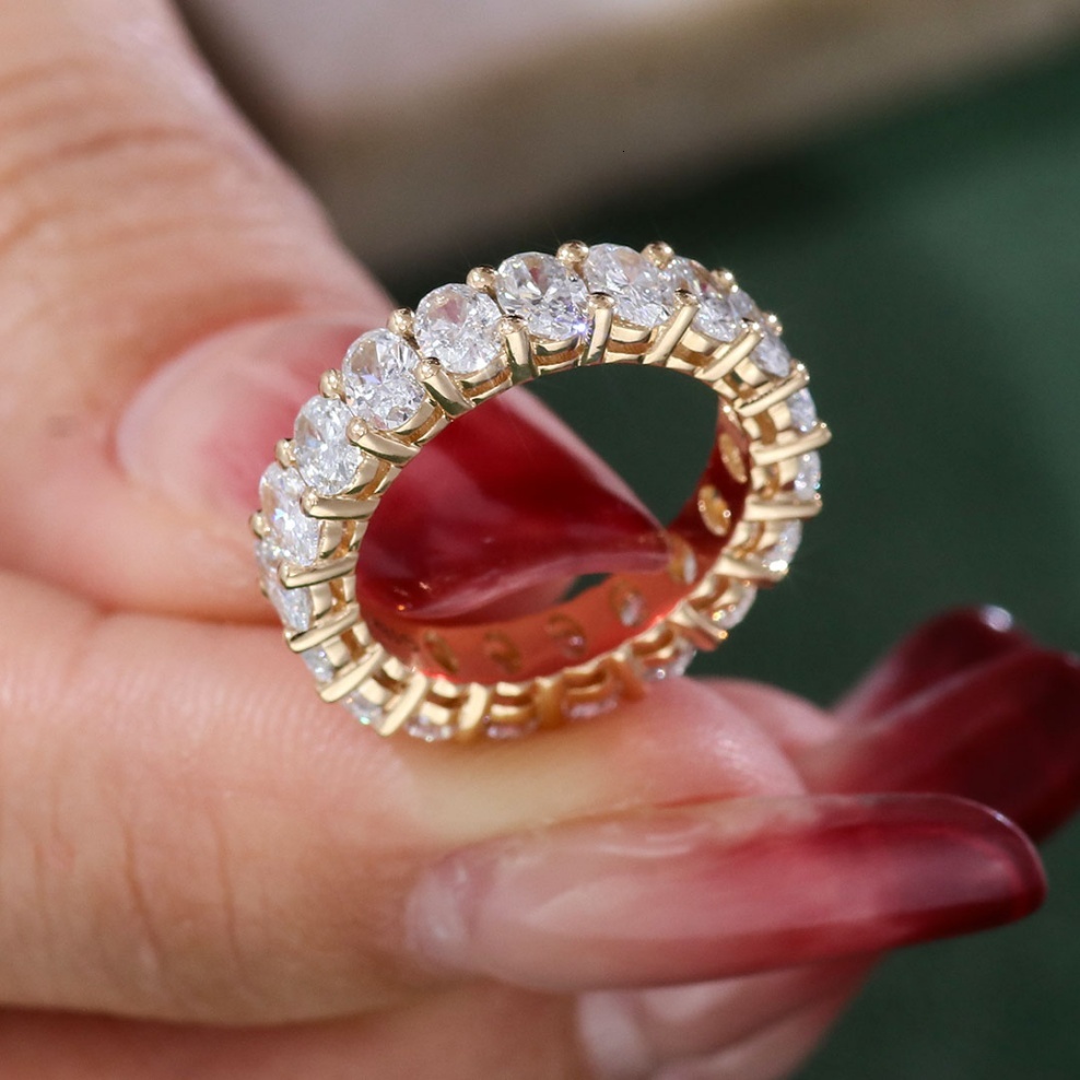 Fine Jewelry Rings 18K Solid Yellow Gold Lab Diamond Band Ring Wedding Band Full Eternity Oval Cut Lab Grown Diamond Ring - view 4