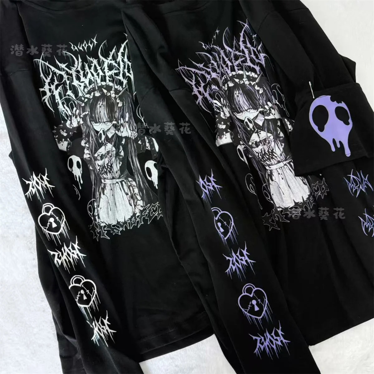 Original Crew Neck Black Y2K Long Sleeve T-Shirt Japanese Subculture Anime Print T Shirt Spring Autumn Loose Versatile Tops 260904 - view 4
