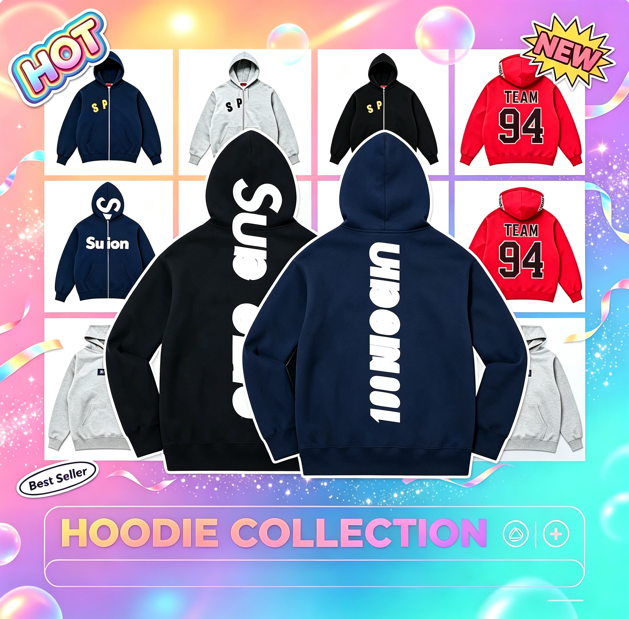 Mens Hoodie Designer Loose Casual Hip Hop Streetwear Men Graphic Print Pullover Multi Pattern Letter Number Print Hooded Sweatshirts Sweat Suit-image