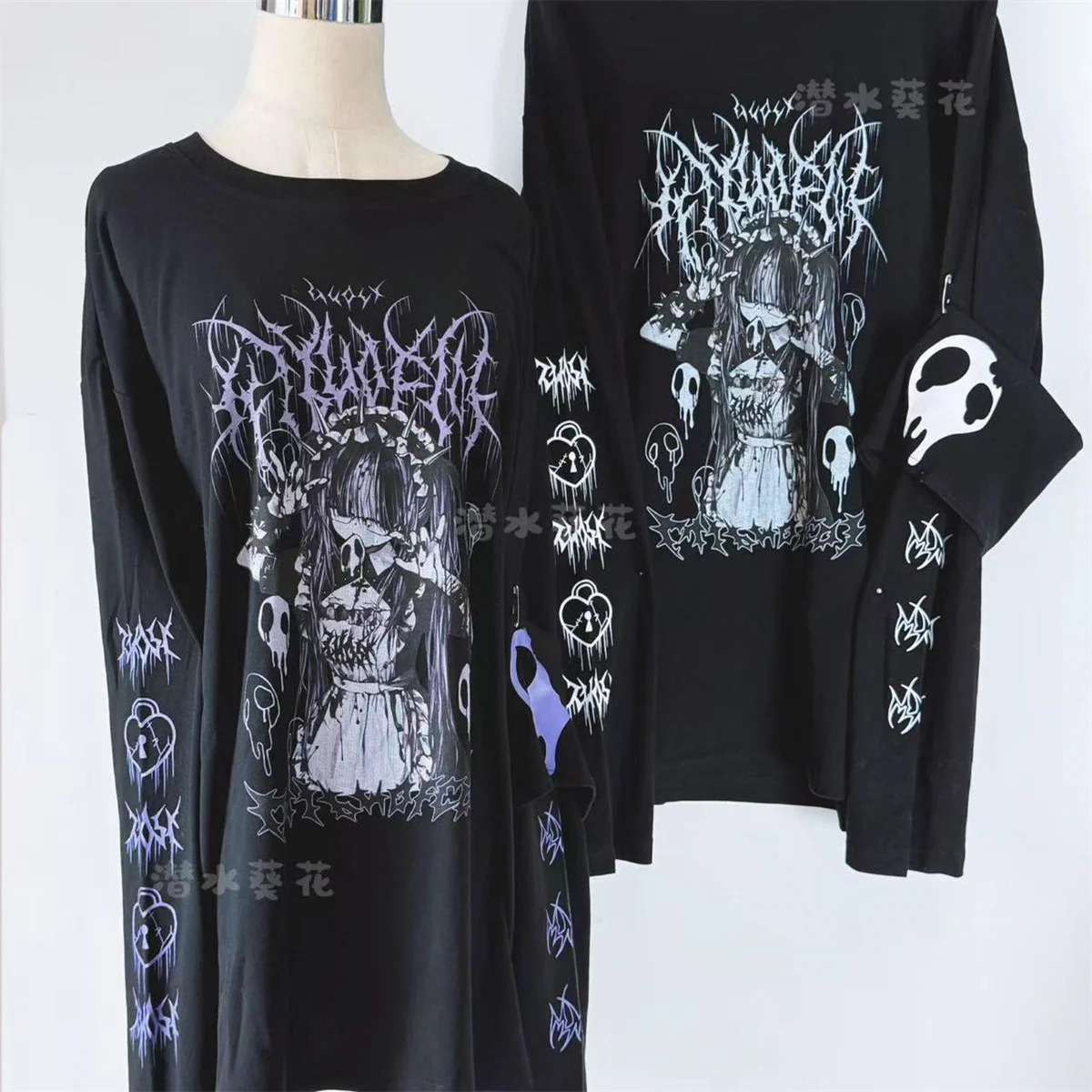 Original Crew Neck Black Y2K Long Sleeve T-Shirt Japanese Subculture Anime Print T Shirt Spring Autumn Loose Versatile Tops 260904 - view 3