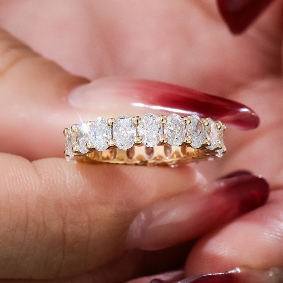 Fine Jewelry Rings 18K Solid Yellow Gold Lab Diamond Band Ring Wedding Band Full Eternity Oval Cut Lab Grown Diamond Ring - view 3