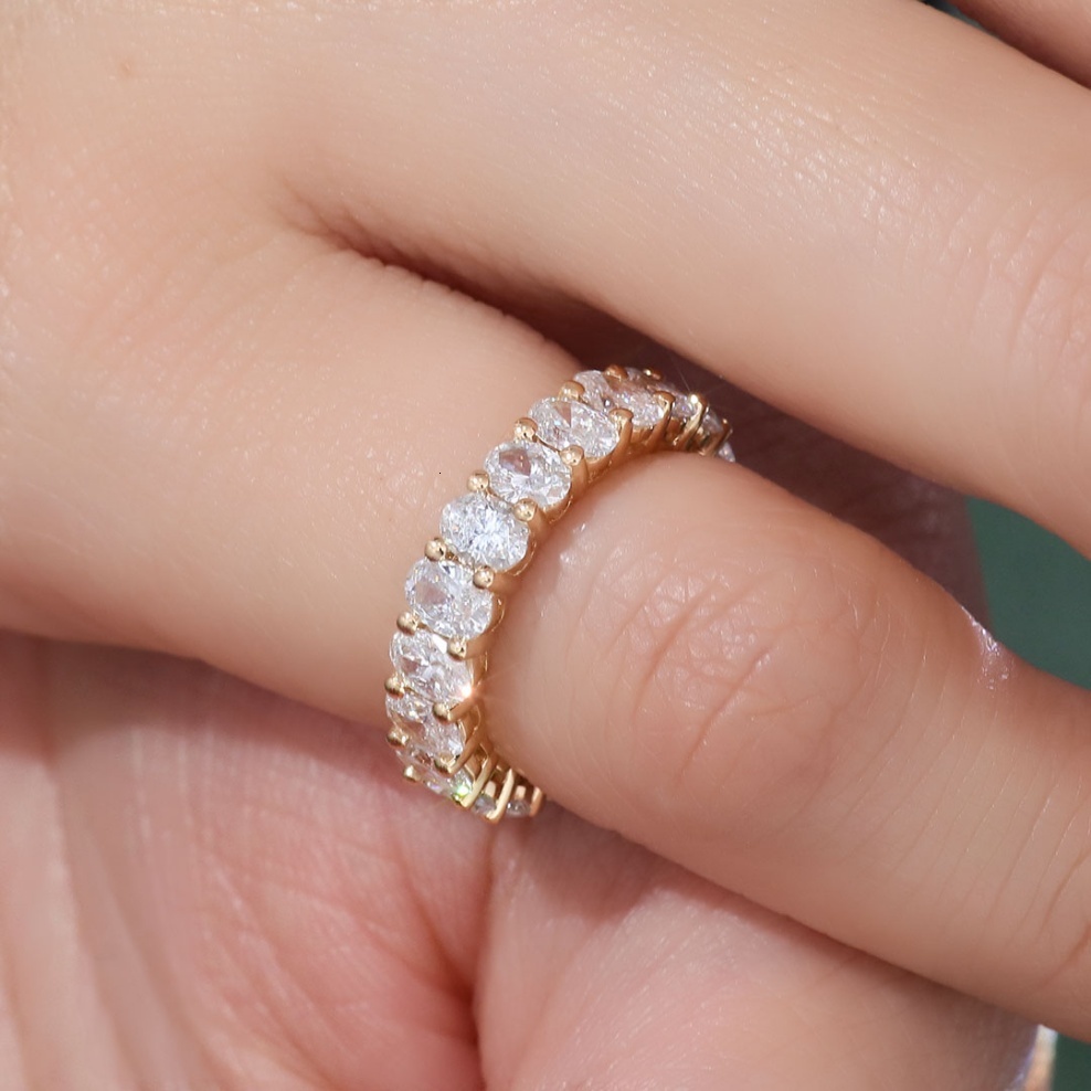 Fine Jewelry Rings 18K Solid Yellow Gold Lab Diamond Band Ring Wedding Band Full Eternity Oval Cut Lab Grown Diamond Ring - view 6