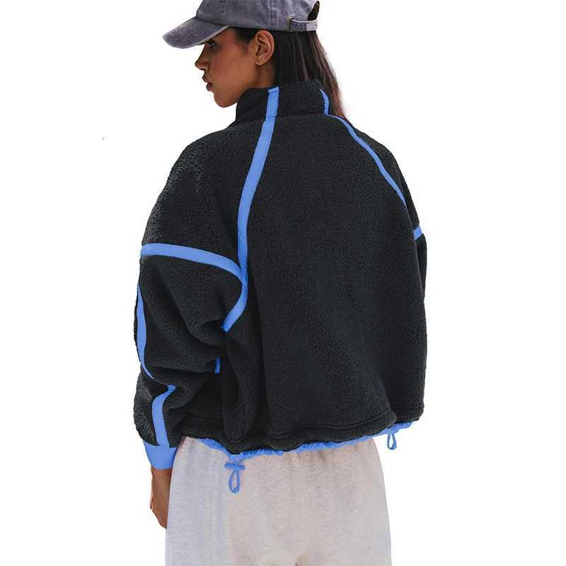 Fleece Women's Sherpa Stand Collar Jacket Zip Up Color Block Fuzzy Coat Casual Sports Outdoor Loose Fit Outerwear L260905 - view 4